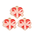 Three red enamel heart pendants with pink bows for DIY Valentine's Day jewelry making - Red Bowknot Heart Style (px1244-22)
