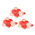 Detailed view of red and pink heart charms with golden arrow for DIY jewelry making - Cupid Heart Arrow Style (px1244-23)