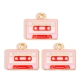 Detailed view of pink and white vintage cassette tape charms for DIY jewelry making - Vintage Cassette Shape (px1244-26)