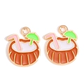 Detail of coconut-shaped alloy charms with drip oil craft for DIY jewelry making - Coconut with Umbrella and Straw Style (px1243-12)