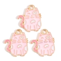 Close-up of pink and white enamel cat charms with gold trim for DIY jewelry making - Pink and White Bicolor Cat Style (px1244-28)