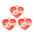 Detailed view of red enamel heart charms with gold metal frames and Love engraving - Red Love Heart Style (px1244-29)