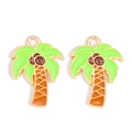 Detail view of palm tree enamel charms with green leaves and gold plating for DIY crafts - Green Palm Tree Style (px1243-15)
