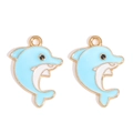 Détail de pendentifs dauphins en émail bleu et blanc avec bords dorés pour bijoux DIY - Style Dauphin Bleu Blanc (px1242-17)