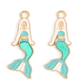 Vue détaillée de deux breloques sirène en émail coloré pour bijoux personnalisés - Style Sirène Dégradé (px1242-20)