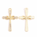 Goldener Kreuzanhänger aus Legierung mit weißen Kristallen und strukturierter Rückseite - Strass Kreuz Stil (px1289-1)