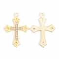Detailansicht der goldenen Kreuzanhänger mit Strassvorderseite und strukturierter Metallrückseite - Doppelreihiger Strass Vintage Kreuz Stil (px1289-3)