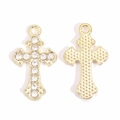Detailansicht der Vorder- und Rückseite des goldenen Kreuzanhängers mit Strasssteinen - Körnige Rückentextur Kreuz Stil (px1289-8)