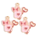 Detail of heart lock, key and bow charms with pink enamel and gold-plated alloy - Pink Heart Key Style (px1244-37)