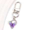 Dettaglio portachiavi a farfalla in acrilico colorato con strass lucidi e chiusura argento - Cornice Tonda Farfalla Sfumata Viola Blu Ciano (px1286-3)