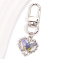 Détail d'un porte-clés en forme de cœur avec papillon coloré et strass brillants - Cadre Cœur Papillon Dégradé Violet Bleu Jaune (px1286-8)