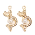 Golden mermaid pendant with sparkling rhinestones and white pearl for DIY jewelry - Gold Pearl Mermaid Style (px1255-10)
