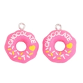 Detail of pink resin donut charms with Chocolate text and silver metal hooks for DIY crafts - Bright Pink (px1293-3)