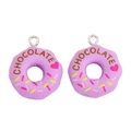 Detailed view of purple resin donut charms with chocolate text and pink heart design - Purple (px1293-4)