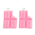 Detailed view of pink resin milk chocolate pendants with bite marks and silver loops - Pink Chocolate Style (px1292-2)