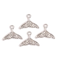 Detailed view of silver whale tail pendants with inlaid rhinestones for DIY jewelry - Silver Rhinestone Fish Tail Style (px1255-5)