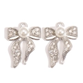 Detailed macro view of silver bow pendants with sparkling rhinestones and white pearls - Silver Pearl Bowknot Style (px1255-7)
