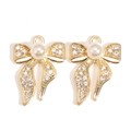 Close-up of golden bow pendants with pearls and rhinestones for DIY jewelry making - Gold Pearl Bowknot Style (px1255-8)
