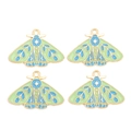Detailed view of four colorful enamel butterfly charms with gold-plated alloy frames - Light Green Blue Star Butterfly Style (px1290-2)