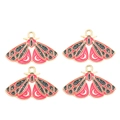 Detail of four colorful moth alloy charms with red enamel and golden moon star patterns - Red Black Gold Star Moon Moth Style (px1290-4)