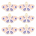 Détail de 6 pendentifs papillon dorés avec motifs célestes de lune et d'étoiles en émail - Style Mite Lune Étoile Bleu Blanc Rose Clair (px1290-6)