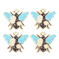 Détail de quatre breloques abeilles en émail bleu avec motifs marguerites pour bijoux DIY - Style Abeille Marguerite Bleu Ciel (px1290-12)