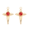 Détail de pendentifs croix dorés avec cristaux rouges pour la création de bijoux - Style Croix Strass Rond Rouge Doré (px1303-1)
