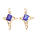 Détails macro de pendentifs croix dorés Y2K avec texture lave et cristaux bleus - Style Croix Strass Rectangulaire Bleu Doré (px1303-9)