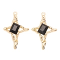 Détails de deux pendentifs croix style lave plaqués or avec cristal noir pour bijoux DIY - Style Croix Strass Rectangulaire Noir Doré (px1303-12)