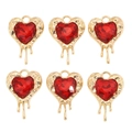 Detailed view of six red heart pendants with gold melting alloy frames for DIY jewelry - Red Fluid Heart (px1311-1)