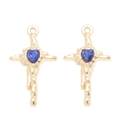 Pendentifs croix dorés avec texture organique et cristal de cœur bleu pour bijoux DIY - Style Croix Strass Cœur Bleu Doré (px1303-14)