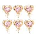 Detail of six heart-shaped pink crystal pendants with melted gold effect alloy frames - Pink Fluid Heart (px1311-3)