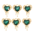 Detailed set of 6 heart-shaped crystal charms with gold dripping metal frames for DIY jewelry - Green Fluid Heart (px1311-4)