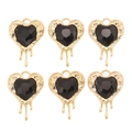 Lot de six pendentifs cœurs en cristal noir facetté avec bordures dorées style lave - Cœur Fluide Noir (px1311-5)