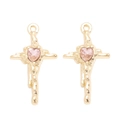 Détail de breloques croix dorées fondues avec cristaux cœur roses pour bijoux DIY - Style Croix Strass Cœur Rose Doré (px1303-18)
