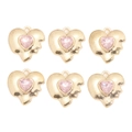 Lot de 6 pendentifs cœur en cristal rose avec métal doré au design lave fusion - Cœur à Chevauchement Rose (px1311-9)
