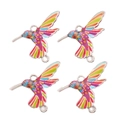 Lot de 4 pendentifs colibris émaillés multicolores avec doubles boucles pour bijoux DIY - Style d'Aile Arc-en-ciel (px1308-2)