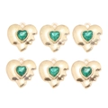 Détail de six pendentifs cœur style lave plaqués or avec cristaux verts facettés - Cœur à Chevauchement Vert (px1311-10)