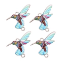Vue détaillée de 4 connecteurs colibris en émail coloré pour la création de bijoux - Style Motif Bleu et Rose (px1308-3)