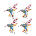 Makroaufnahme von farbenfrohen Emaille-Kolibri-Anhängern mit Doppelringen für DIY-Schmuck - Rot Gelb Grün Muster Stil (px1308-6)