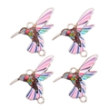 Vue détaillée de quatre pendentifs colibris en émail coloré pour connecteurs bijoux - Style Dégradé Rose et Bleu (px1308-4)