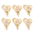 Détail de 6 pendentifs cœur lave dorés avec cristal rose pour la création de bijoux DIY - Cœur de Lave Rose (px1311-15)