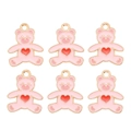 Détail de pendentifs oursons roses en alliage avec cœurs rouges pour création de bijoux - Style Ours en Peluche Cœur Rose (px1310-7)