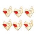 Lot de six pendentifs cœur en alliage doré avec cristaux rouges pour création de bijoux DIY - Cœur Gouttelette Rouge (px1311-19)