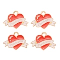 Détail de breloques cœur en émail rouge avec texte I Love You doré pour bijoux DIY - Style Cœur Rouge I Love You (px1310-10)