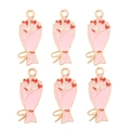 Détail de six pendentifs bouquet de cœurs pour bijoux DIY avec métal doré et huile rose - Style Bouquet de Cœurs Roses (px1310-12)