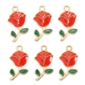 Détails de breloques roses en émail rouge et bords dorés pour bijoux DIY et boucles - Style Rose Rouge Vert Or (px1310-13)
