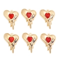 Détail de six breloques cœur en métal doré et pierres rouges pour bijoux faits main - Style Cœur Rouge Lave (px1310-19)