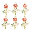 Détail de six breloques en alliage rose rouge et libellule pour bijoux DIY - Style Rose Rouge Libellule (px1310-20)