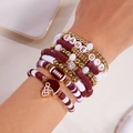 Mehrlagige rot-weiße Game Day Football Armbänder mit Buchstabenperlen und Sportanhängern - Braun